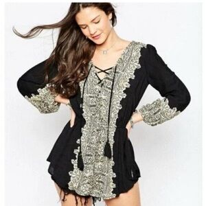 Free People Black Wildest Moment Boho Peasant Tunic Size XS